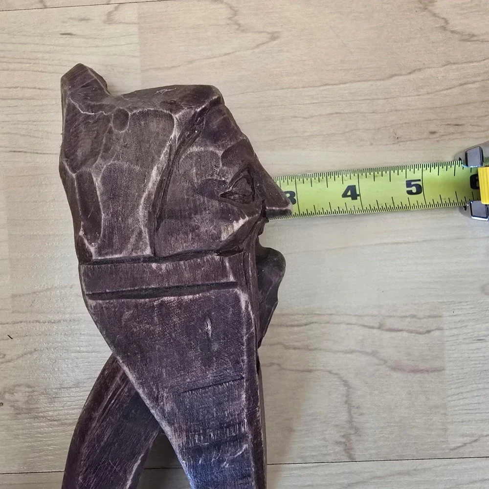 Vintage Hand Carved Wooden Nutcracker Man Face Folk Art Rustic Decor Brown